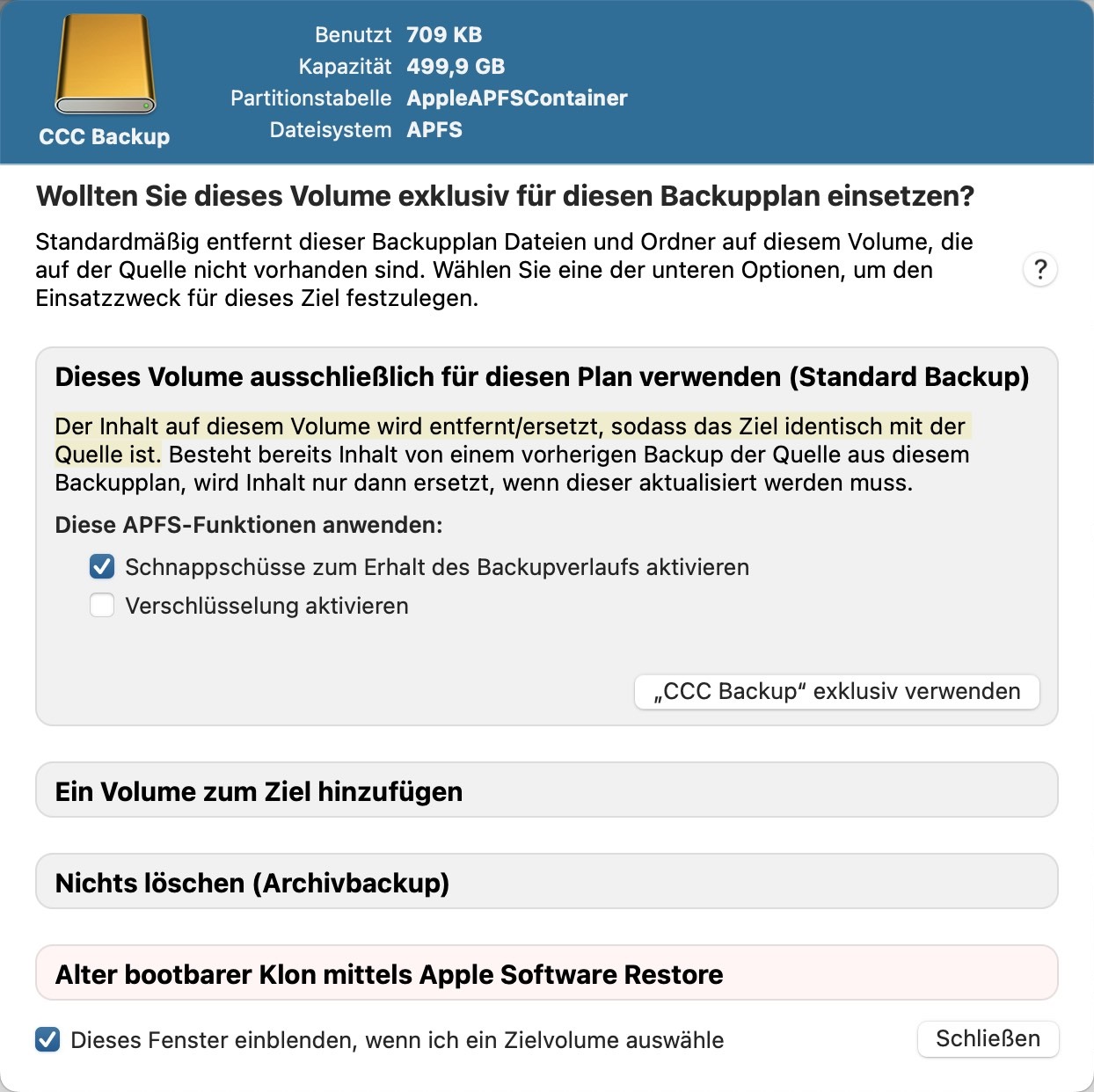 Backup-Volume-Einrichtungsassistent