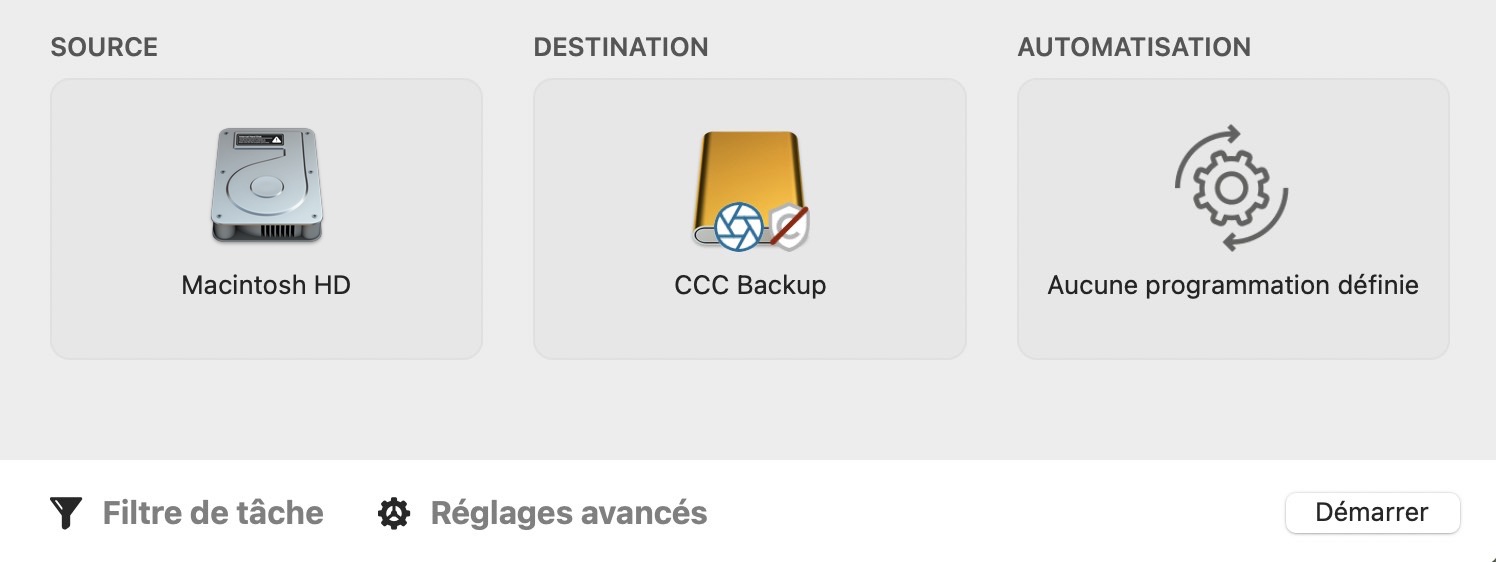 Démarrer la sauvegarde