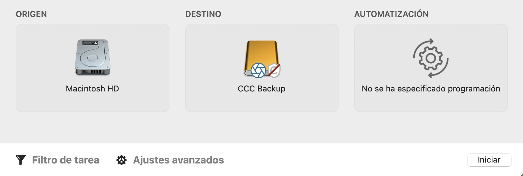 Comience la copia de seguridad