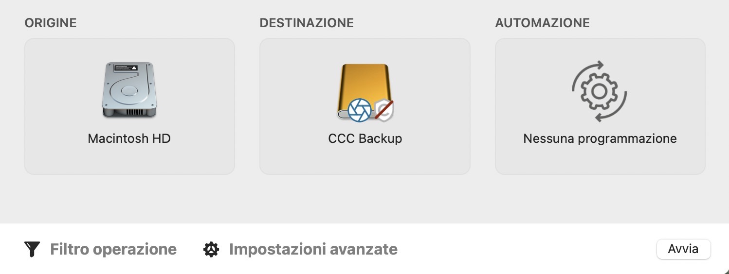 Avvia il backup