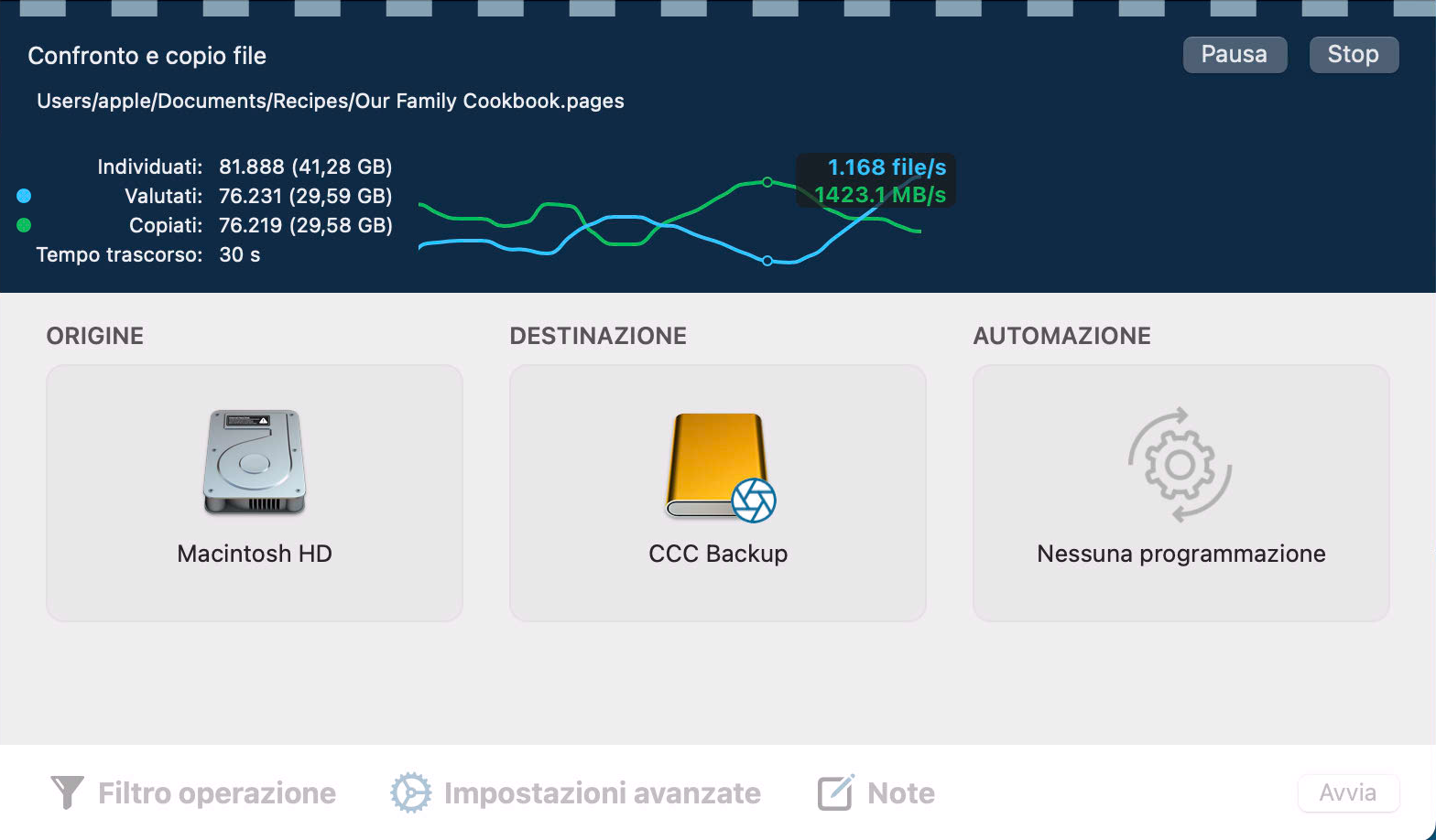 Congratulazioni! Il tuo primo backup è in corso!