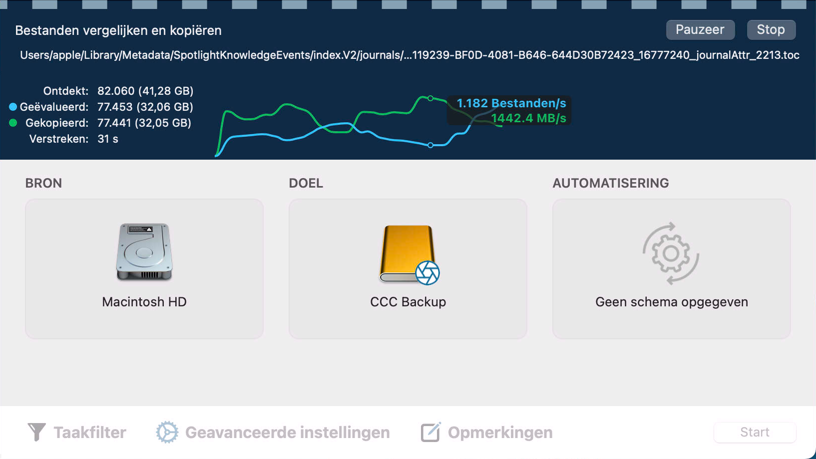 Gefeliciteerd! U hebt uw eerste reservekopie gestart!