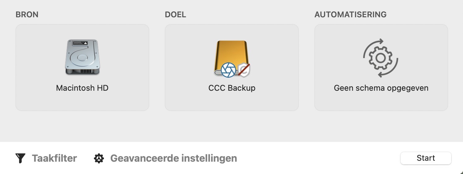 Start de reservekopie