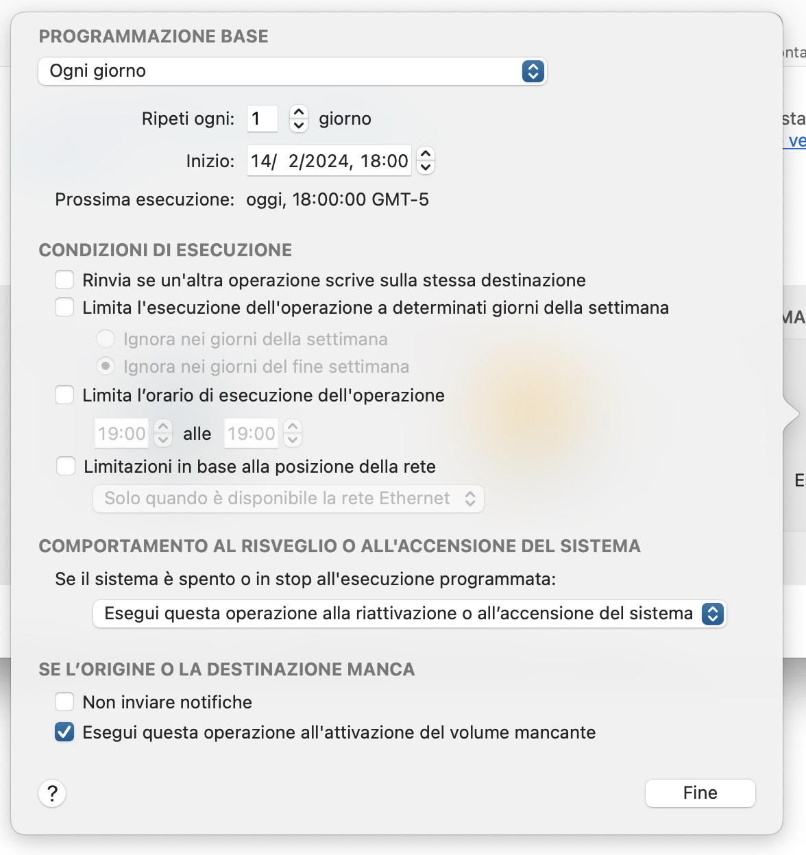 Finestra a comparsa Programmazione