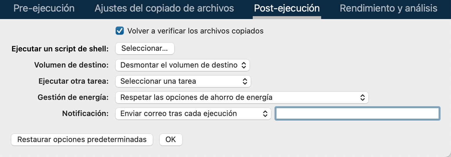 Opciones avanzadas