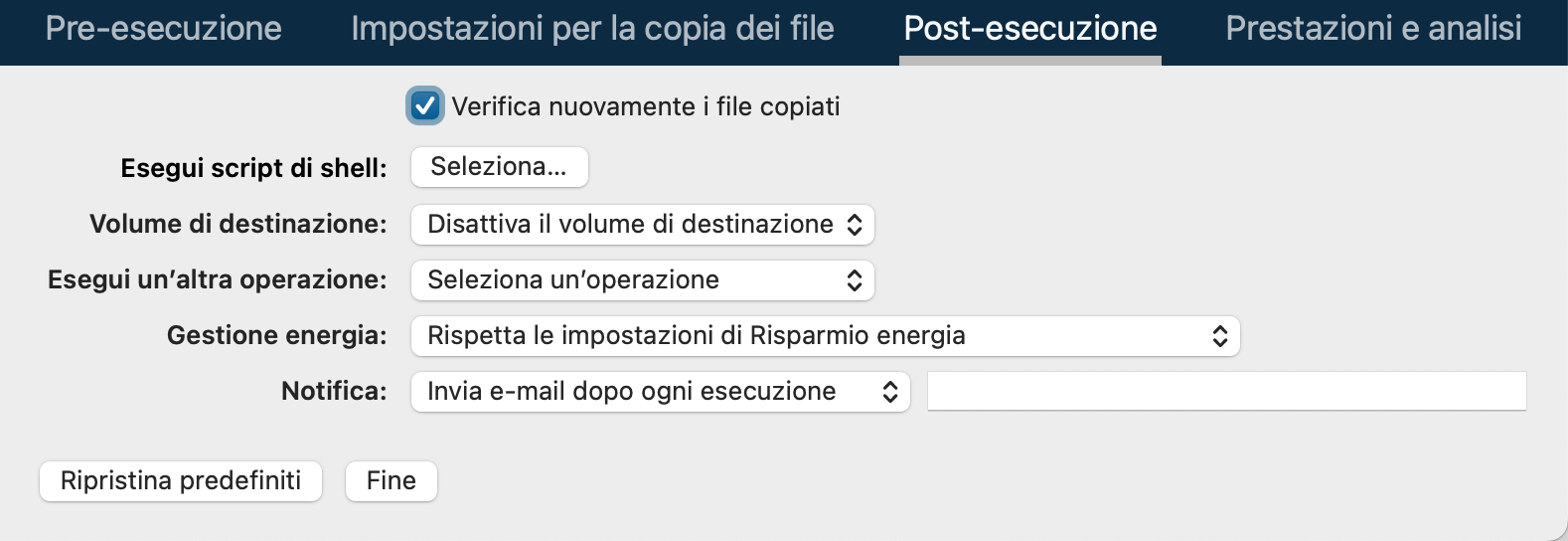 Impostazioni avanzate