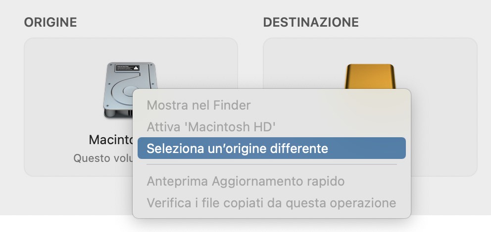 Fai clic sul selettore Origine e scegli l'opzione per selezionare un'origine differente