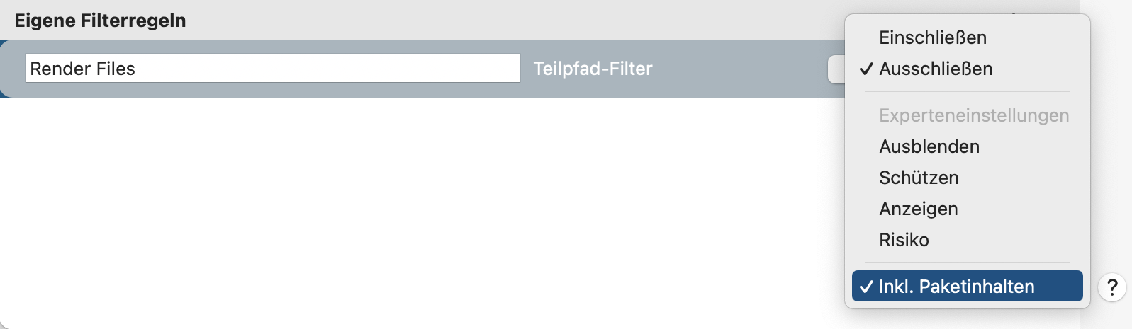 Das Backupfilter-Fenster