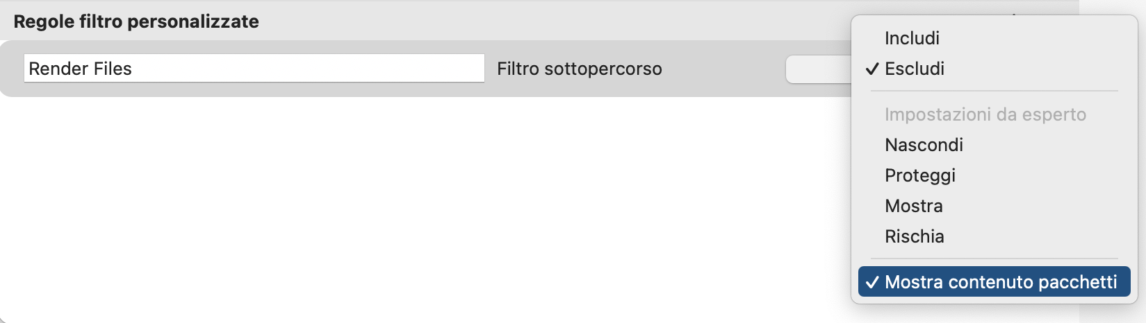 Finestra Filtro operazioni