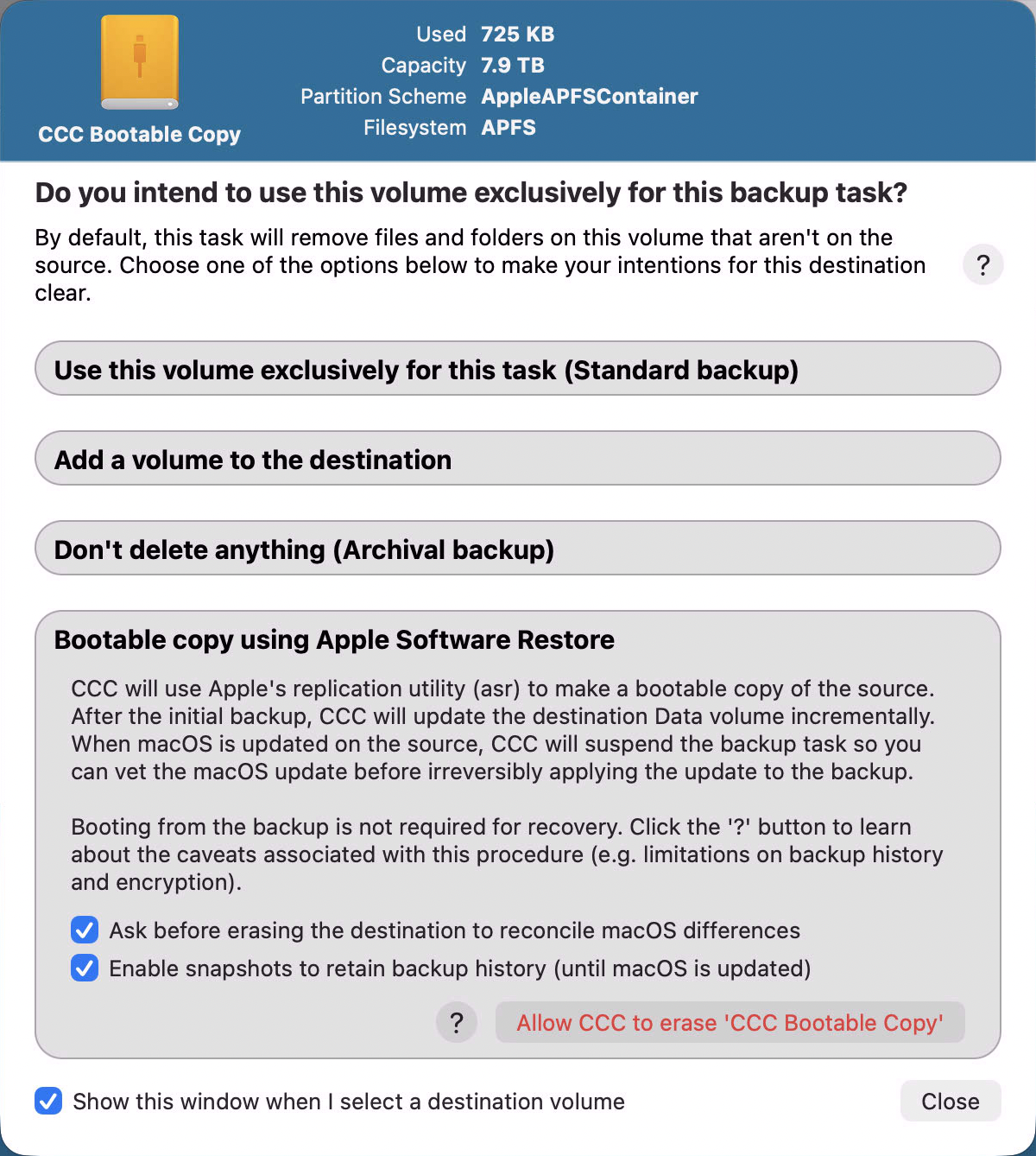 Choose "Bootable copy using Apple Software Restore" to make a bootable copy of the system