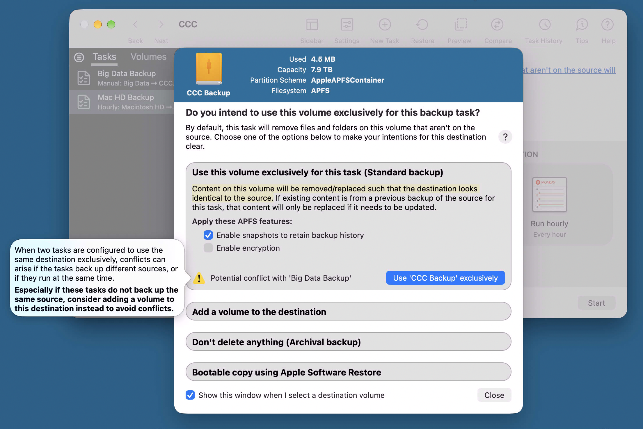 Backup Volume Setup Assistant