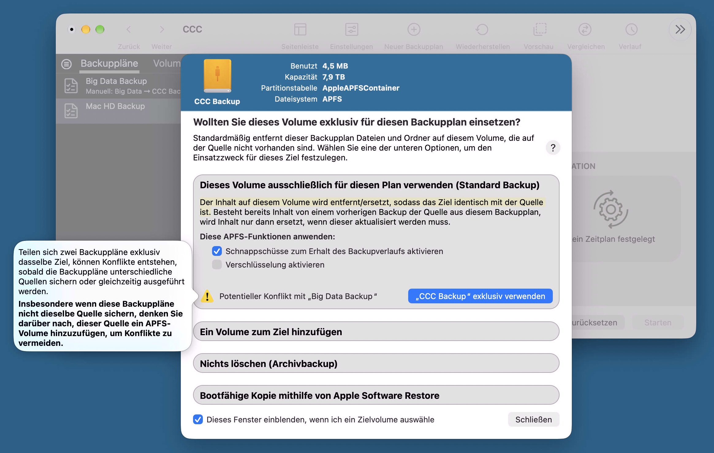 Backup-Volume-Einrichtungsassistent