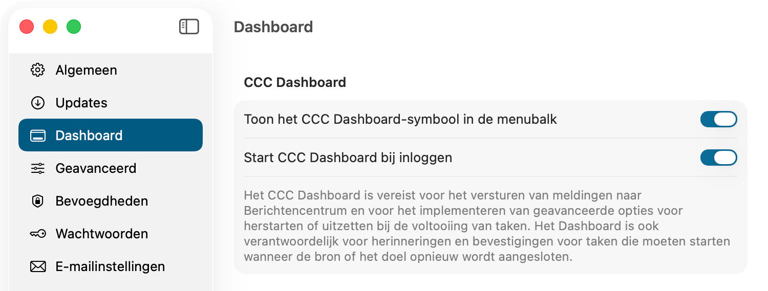 Voorkeuren voor CCC-meldingen