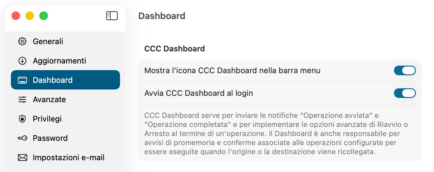 Preferenze di notifiche CCC
