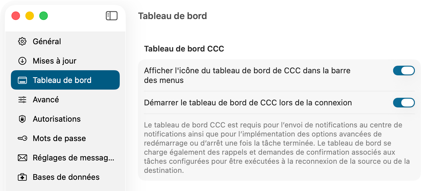 Préférences de notification de CCC