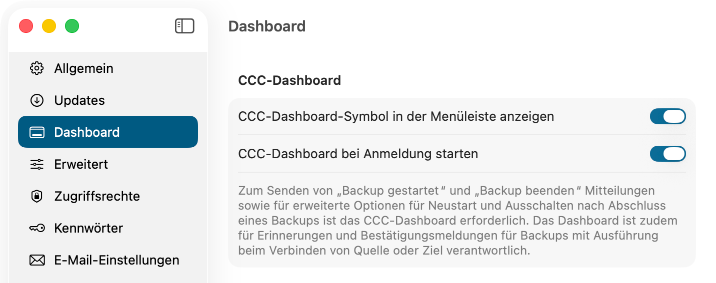 CCC Mitteilungseinstellungen